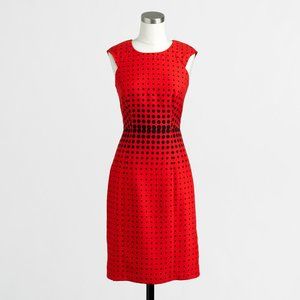 NWT Womens Size 4 J. Crew Red Black Modern Polka Dot Print Knee-Length Dress